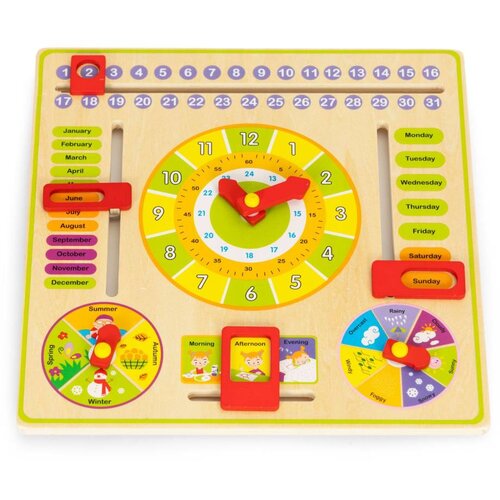 ECO TOYS Lesena izobraževalna tabla koledar v angle&amp;scaron;kem jeziku Slike