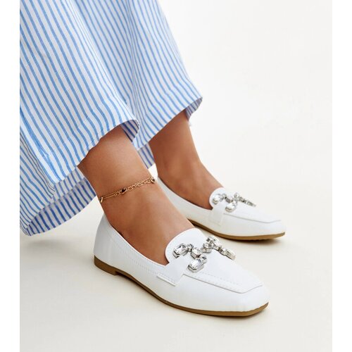 Gemre White Loafers with Zircon Buckle Mali Cijene