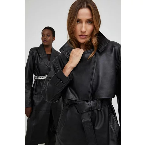 Answear Lab Kožni kaput X limitirana kolekcija NO SHAME za žene, boja: crna, za prijelazno razdoblje