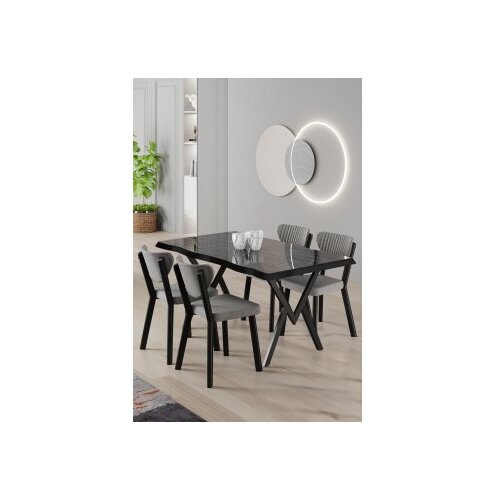Hanah home Set trpezarijskog stola i stolica (5 delova) Akort Black Marble Grey Cene