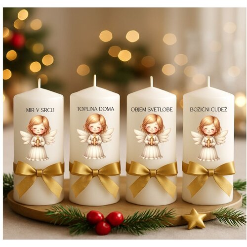  Adventne sveče z angelčki, napisom in pentljicami ADVSV 14 Cene