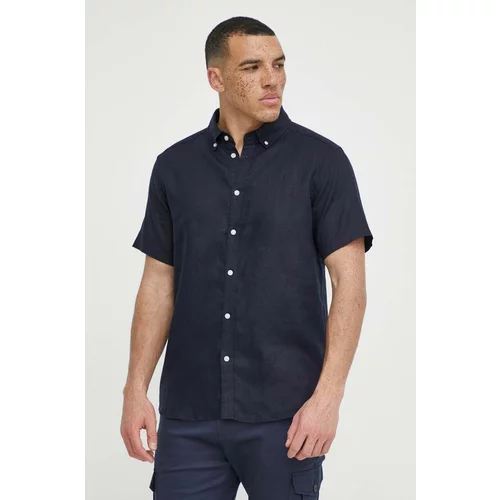 Les Deux Lanena košulja boja: tamno plava, regular, s button-down ovratnikom