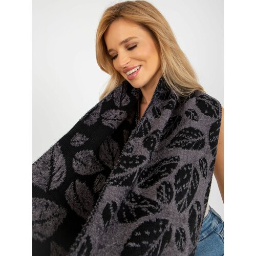 Fashion Hunters Dark grey and black women's winter scarf Slike