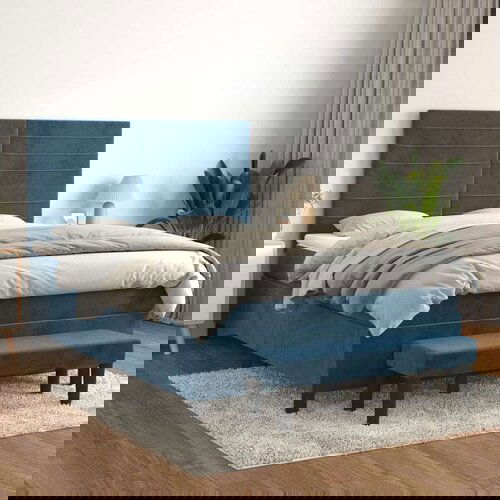  Box spring postelja z vzmetnico temno modra 140x200 cm žamet, (20898717) Slike