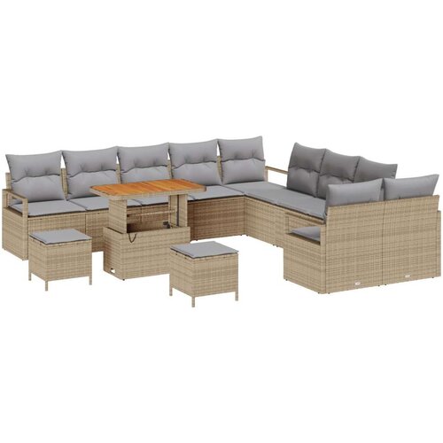  Set vrtnog kauča od 13 komada s jastučićima bež poliratan akacija  2-sjedni vrtni kauč s prostorom za pohranu i jastučićima bež Cijene