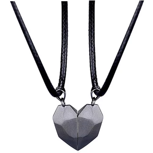 INF Ogrlica za par z ujemajočim se magnetnim srcem Black, (21237800)