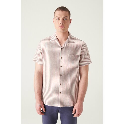 Avva Men's Mink Striped Linen Shirt Cene