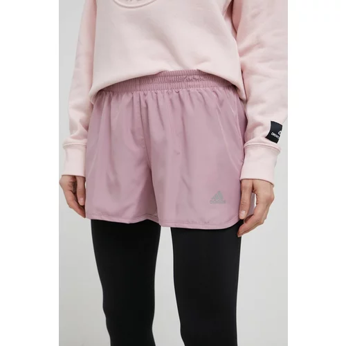 Adidas Kratke hlače za trčanje za žene, boja: ružičasta, glatke, visoki struk