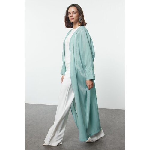Trendyol Mint Pearl Detailed Woven Shiny Fabric Cap & Abaya & Abaya Slike