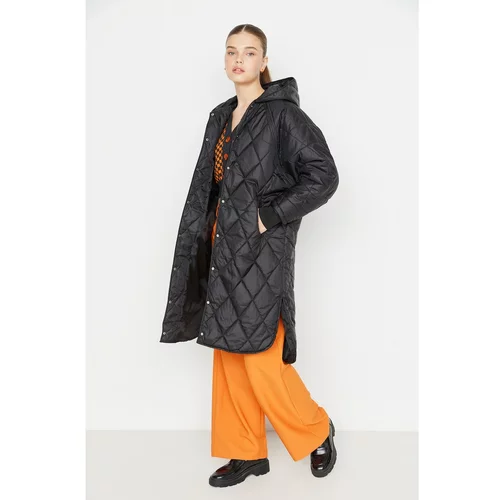 Trendyol Black Oversize Hooded Quilted Coat