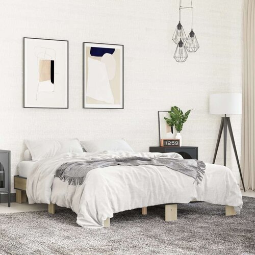  Okvir za krevet boja hrasta 150x200cm konstruirano drvo i metal Slike
