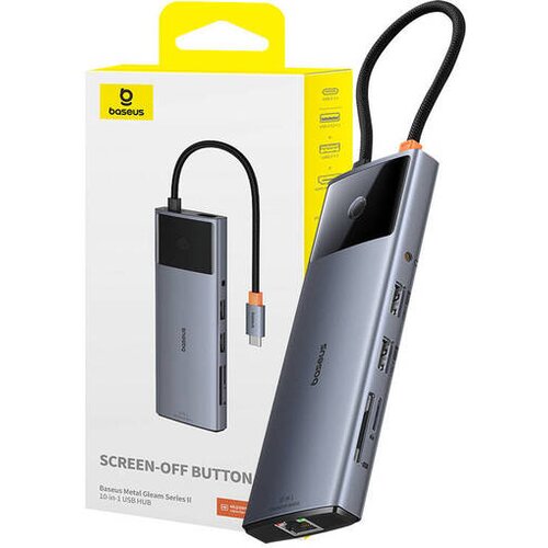 Baseus Metal Gleam II Series 10-in-1 Hub, USB-C na 1xHDMI, USB-A (10Gbps), USC-C, 2xUSB-A, Ethernet RJ45, SD/TF kartica, 3,5mm mini-jack, USB-C(PD) Cene