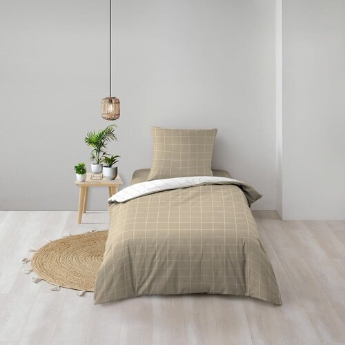 Douceur d int&amp;eacute;rieur Bijela/bež pamučna posteljina za krevet za jednu osobu 140x200 cm Cadria &amp;ndash; Slike