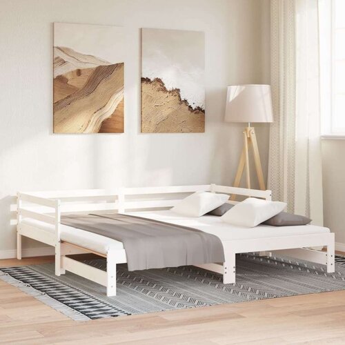 VidaXL Dnevni ležaj na izvlačenje bijeli od borovine 2 x (90 x 200) cm Slike