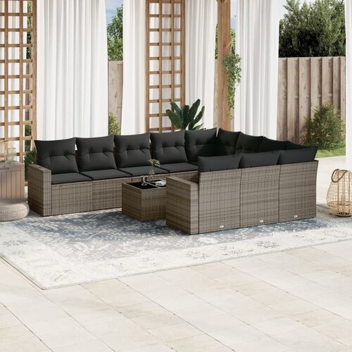 vidaXL 11-dijelni set vrtnih sofa od poliratana s jastucima sivi Cijene