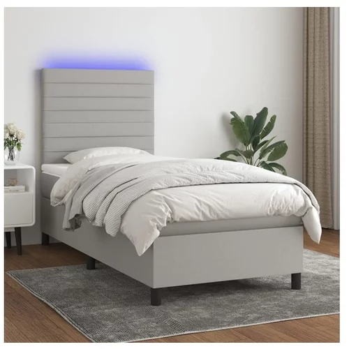 vidaXL Box spring postelja z vzmetnico LED svetlo siva 90x19