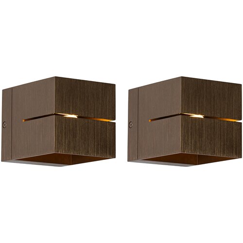 QAZQA Set van 2 smart wandlampen donkerbrons 9,7 cm incl. LED - Transfer Groove Slike