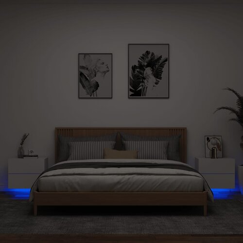 vidaXL Stenska nočna omarica z LED lučkami 2 kosa bela Cene