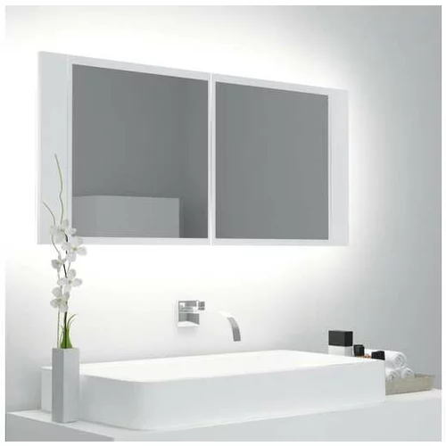  LED kopalniška omarica z ogledalom bela 100x12x45 cm