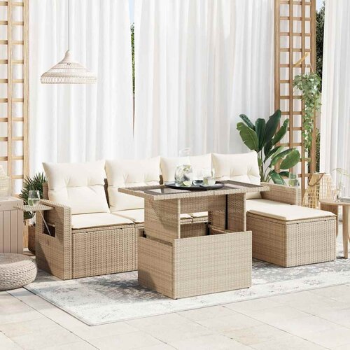 VidaXL 6-dijelni set vrtnih sofa s jastucima bež od poliratana Slike