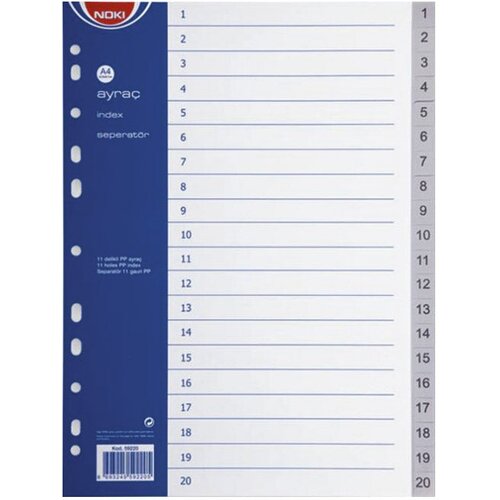 Pregrada plastična a4 brojevi 1-20 noki 59220 siva Cene