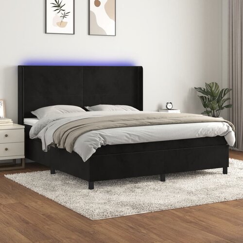The Living Store Box spring postelja z vzmetnico LED črna 160x200 cm žamet - Box Spring Postelja, (21438743) Slike
