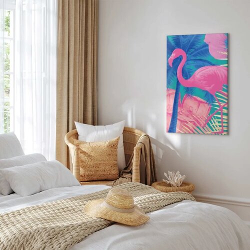  Slika - Pink Flamingo - Abstract Flamingo Against Palms and Ice Cubes 20x30 Na talijanskom platnu Slike