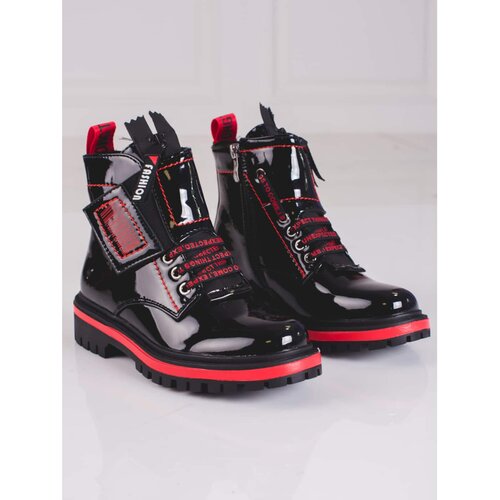 SHELOVET Lacquered girls&amp;#039; ankle boots with red inserts Slike