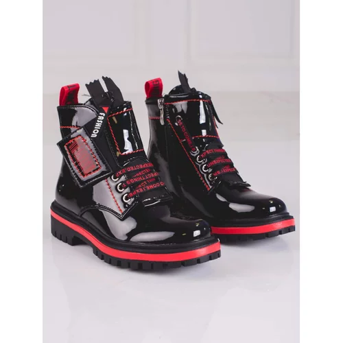 SHELOVET Lacquered girls' ankle boots with red inserts