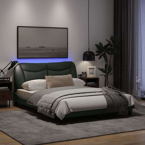  Okvir kreveta s LED svjetlima tamosivi 140 x 190 cm od tkanine Slike