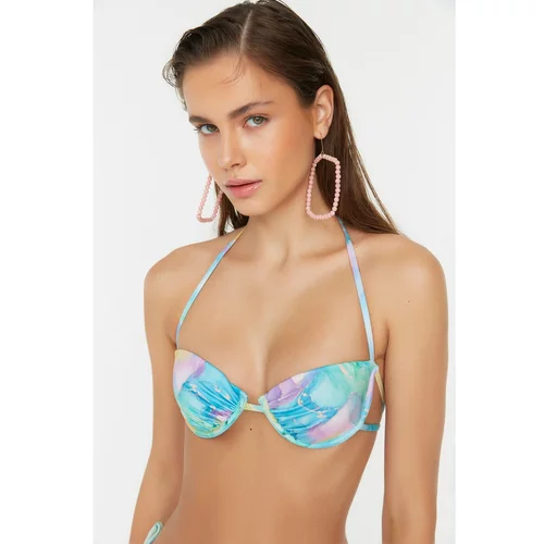 Trendyol Colorful Marbling Patterned Bikini Top