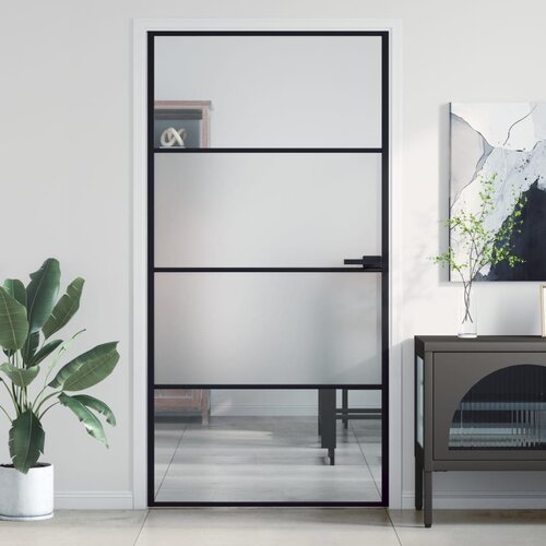 vidaXL Notranja vrata ozka črna 102,5x201,5 cm kaljeno steklo aluminij Cene