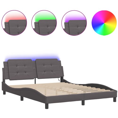 vidaXL Posteljni okvir z LED lučkami siv 160x200 cm umetno usnje, (21094851) Cene