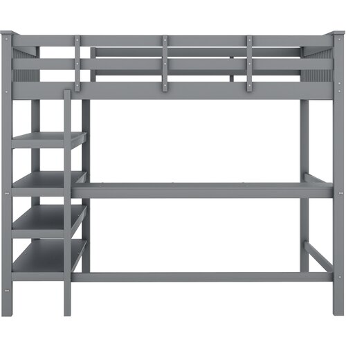Lumor Postelja z mezzanine 140 x 200 cm s pisalno mizo in policami za shranjevanje - Borovo leso + MDF - Siva, (22155721) Cene