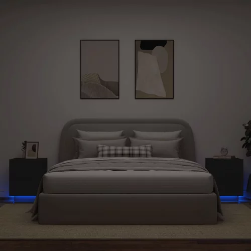 vidaXL Nočna omarica z LED lučkami 2 kosa črn inženirski les