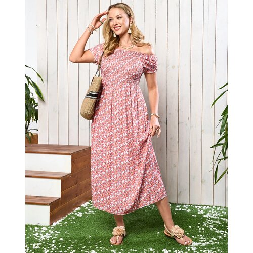 Resti Coral women's midi dress with floral pattern - Clothing Cene