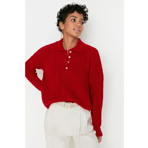 Trendyol Red Knitted Detailed Polo Neck Knitwear Sweater