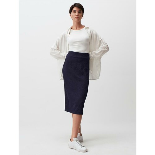 Jimmy Key Navy Blue Normal Waist Elegant Straight Midi Skirt Slike