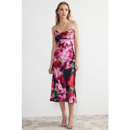 Trendyol Pink-Multicolored Satin Floral Patterned Elegant Evening Dress Cijene
