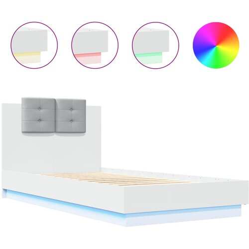 Maison Chic Posteljni okvir - Enojna postelja - Postelja za odrasle z vzglavjem in LED lučkami bela 90x190 cm, (21695592) Slike