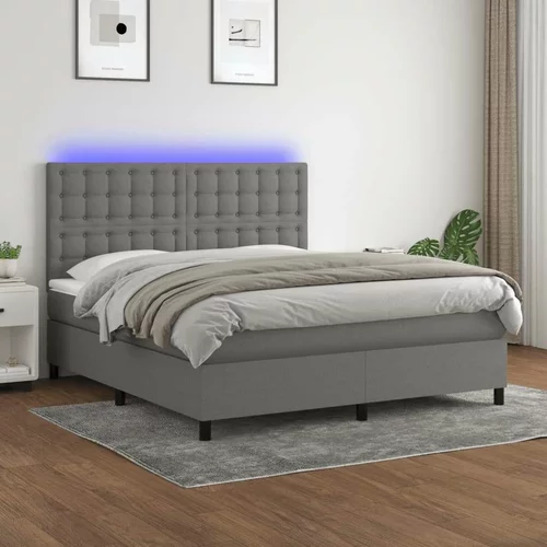  Box spring postelja z vzmetnico LED temno siva 160x200 cm blago, (20938105)
