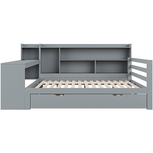 Lumor Kavč preklopna postelja iz masivnega lesa 140x200 cm – Z delovno mizo + knjižnico – Z vlečno posteljo – Bela, (22155869) Cene