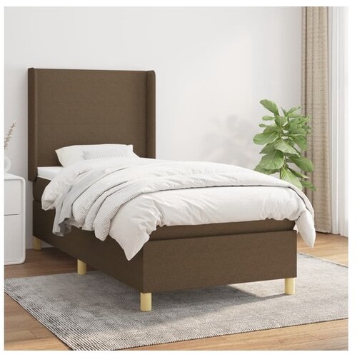 VidaXL Krevet s oprugama i madracem tamnosmeđi 90 x 190 cm od tkanine Slike