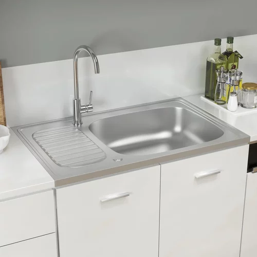 vidaXL Kuhinjski sudoper srebrni 800x500x155 mm od nehrđajućeg čelika