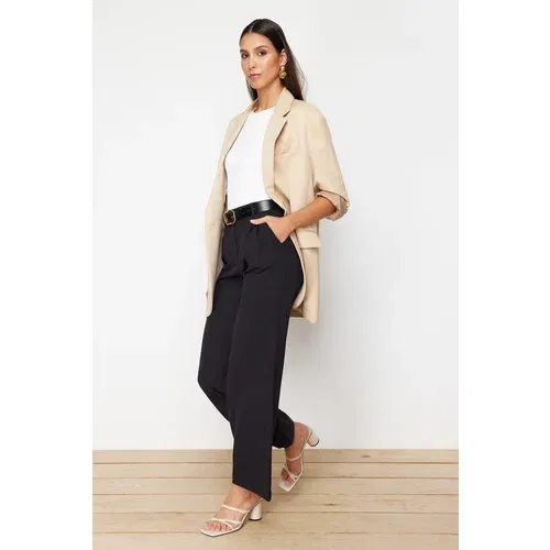 Trendyol Black High Waist Wide Leg/Wide Leg Pleated Woven Trousers