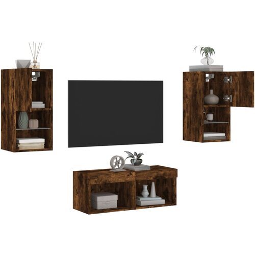 vidaXL 4-dijelni zidni TV ormarići s LED svjetlima boja hrasta Cijene