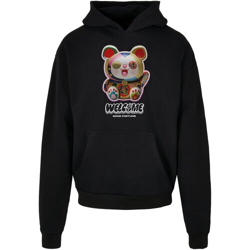 MT Upscale Welcome Cat Ulrta Heavy Oversize Hoodie Black Cene
