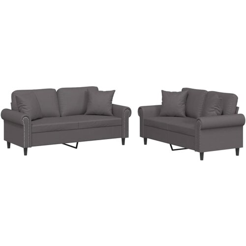 vidaXL 2-dijelni set sofa s jastucima sivi od umjetne kože Cijene