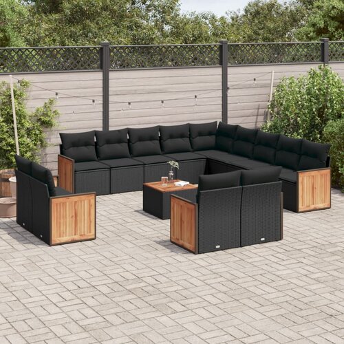 vidaXL 14-dijelni set vrtnih sofa s jastucima poliratan crni Cene