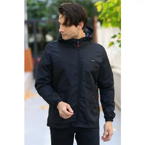 D1fference Men's Black Inner Lined Water And Windproof Hooded Raincoat With Pocket.